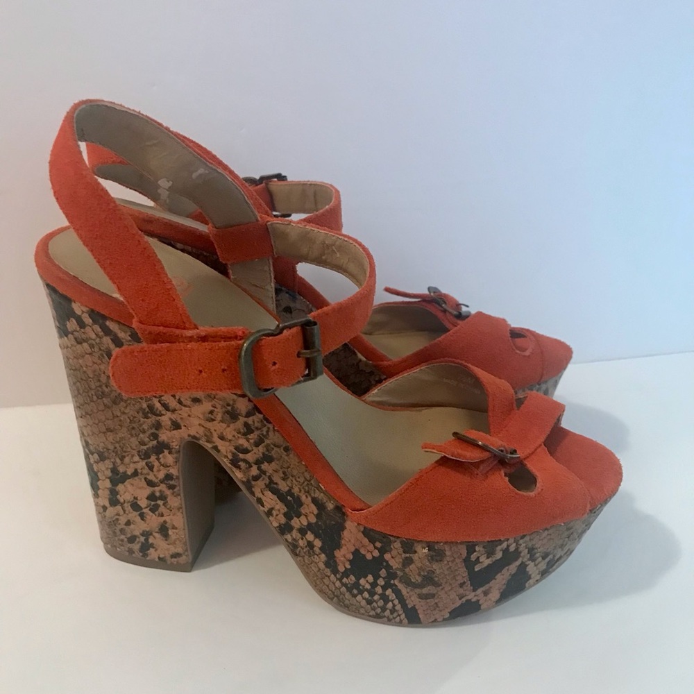 LEVITY , ORANGE SUEDE SANDALS.